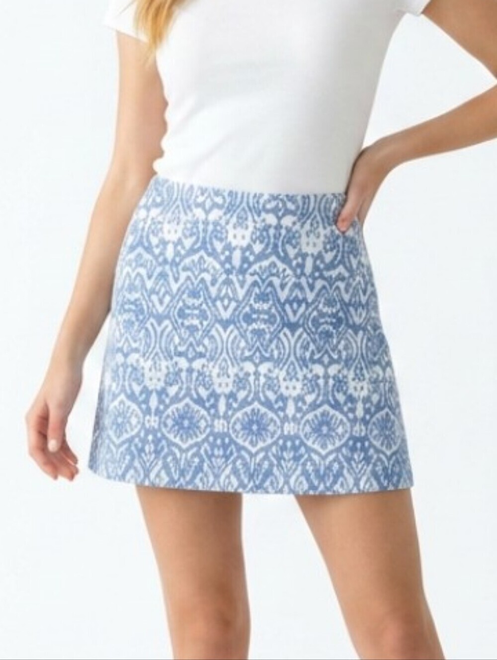 Slender Shapes By Teezher Blue and White Printed Women's Athletic Skort